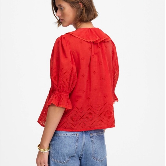 Madewell Red Ruffled Blouse - Picture 2 of 7